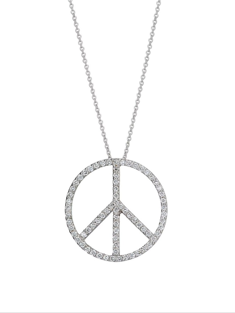 14kt White Gold Diamond Peace Sign Necklace
